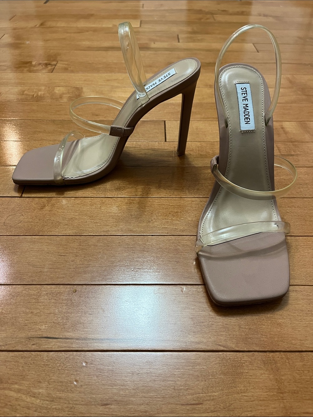 Steve Madden Beige Clear-Strap Stiletto Sandals